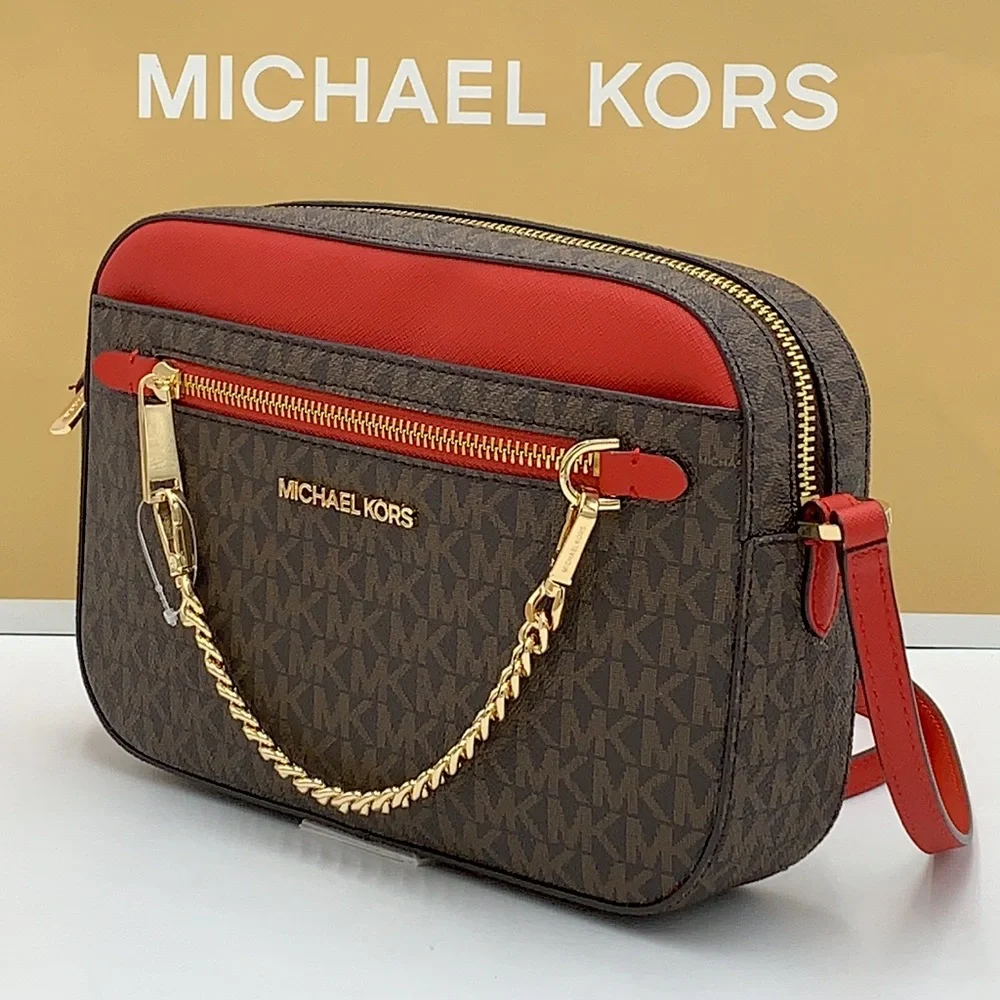 MICHAEL KORS LARGE EAST WEST ZIP CHAIN XBODY FLAME MULTI/ BROWN - Picture 4 of 16